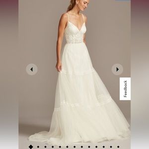 CORSET BODICE TIERED CHIFFON A-LINE WEDDING DRESS